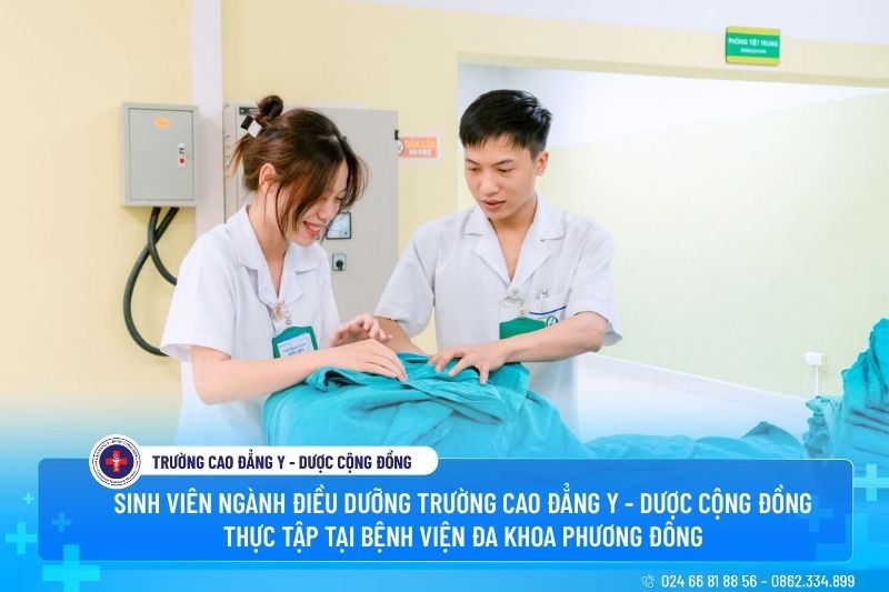 Sinh viên ngành điều dưỡng trường Cao đẳng Y – Dược Cộng đồng thực tập tại bệnh viện Đa khoa Phương Đông