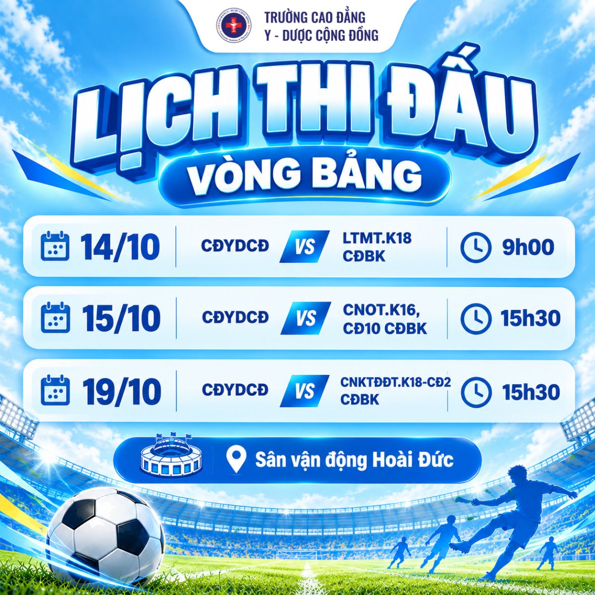 Lịch thi đấu giải bóng đá chào tân sinh viên năm 2026